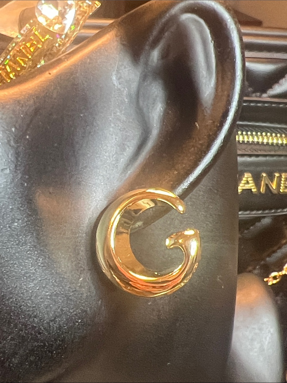 Gold 'G' Logo Statement Earring Bag Charm - Black & Gold